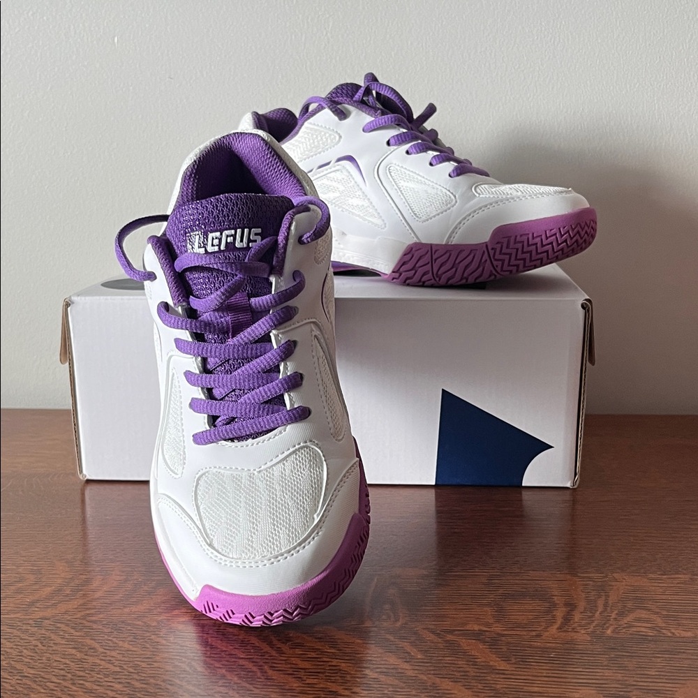 LEFUS Women's White & Purple Pickle Ball Shoes